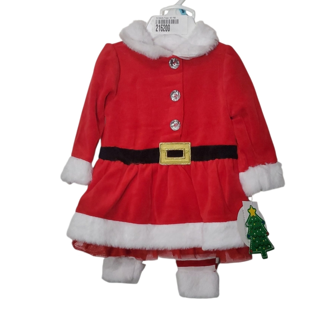 Baby Santa Dress with Faux Fur Trim And Leggings
